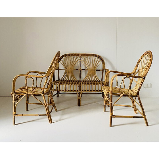 Image 1 of Ensemble de jardin vintage en rotin et bambou, Italie, années 1970