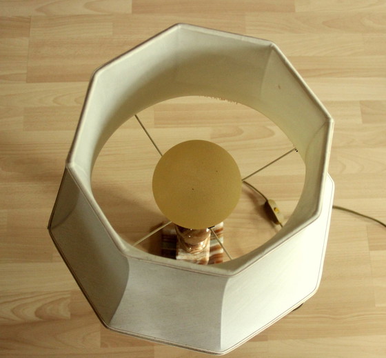Image 1 of Vintage Grande lampe de salon Lampe de table Sur pied en onyx