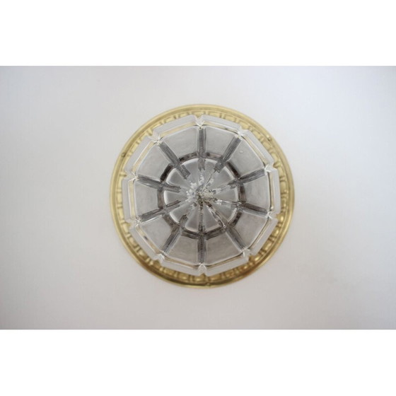 Image 1 of Plafonnier art déco vintage en verre et laiton, Tchécoslovaquie 1930