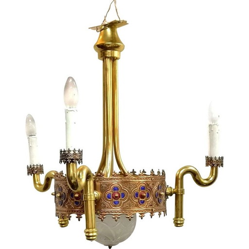 Lustre vintage à 3 lumières plaqué or de Jozsef Engelsz, 1970