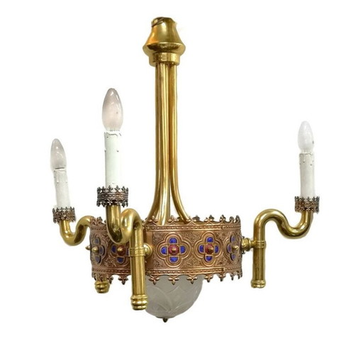 Lustre vintage à 3 lumières plaqué or de Jozsef Engelsz, 1970