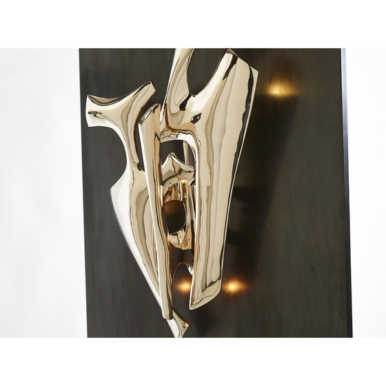 Image 1 of Sculpture lumineuse vintage en bronze doré poli par Fred Brouard, 1976