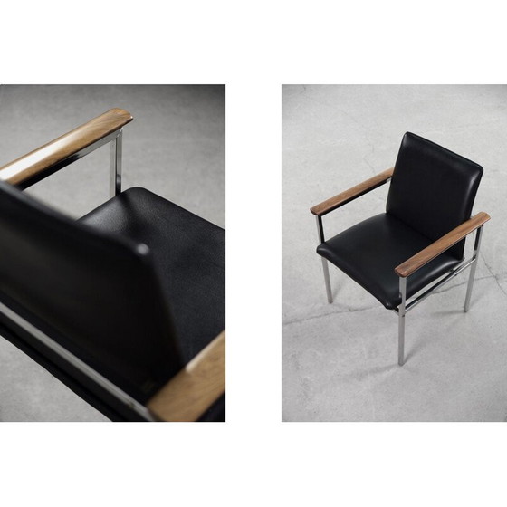 Image 1 of Paire de fauteuils scandinaves du milieu du siècle en cuir noir par Sigvard Bernadotte pour France & Søn, années 1960