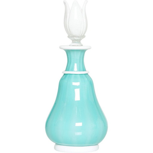 Bouteille vintage en verre opale turquoise Murano par Barovier et Toso, 1950