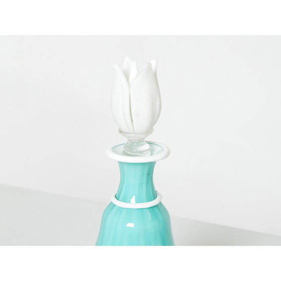 Image 1 of Bouteille vintage en verre opale turquoise Murano par Barovier et Toso, 1950