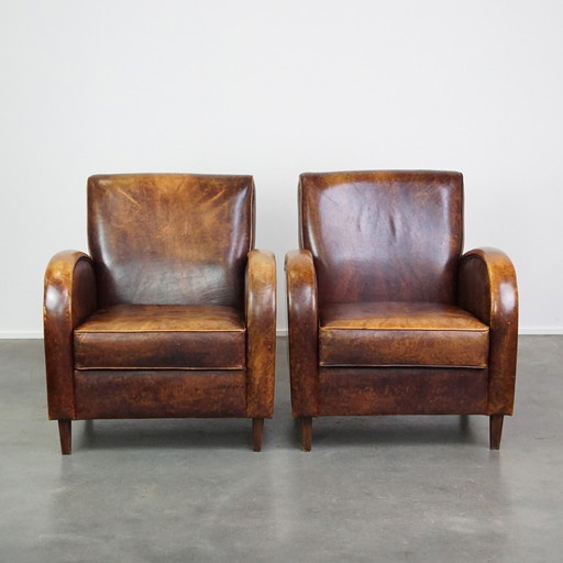 2 X Fauteuil design en cuir de boeuf