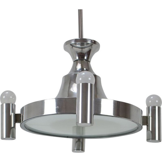 Image 1 of Lustre vintage en métal et verre, Tchécoslovaquie 1940