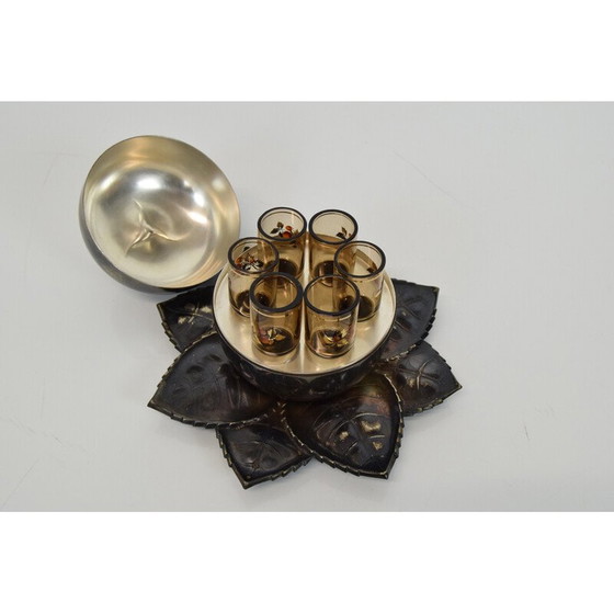 Image 1 of Récipient vintage en métal et verre, Tchécoslovaquie, années 1950