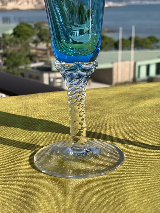 Image 1 of  6X flûtes à champagne colorées soufflées à la main de Murano