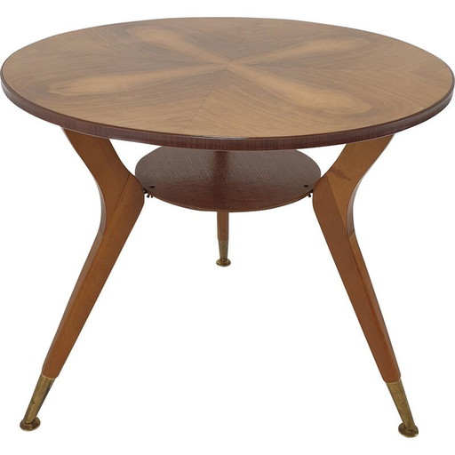 Table d'appoint italienne vintage en bois avec pieds en laiton, années 1960