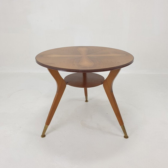Image 1 of Table d'appoint italienne vintage en bois avec pieds en laiton, années 1960