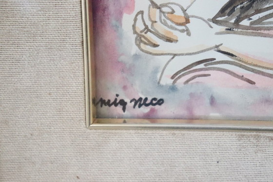 Image 1 of Portrait de femme, aquarelle sur papier signée Migneco