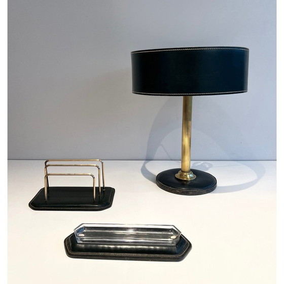 Image 1 of Trousse de bureau vintage en cuir matelassé, France 1950