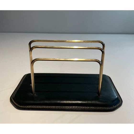 Image 1 of Trousse de bureau vintage en cuir matelassé, France 1950
