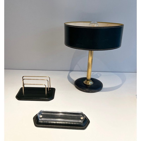 Image 1 of Trousse de bureau vintage en cuir matelassé, France 1950