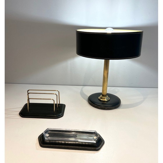 Image 1 of Trousse de bureau vintage en cuir matelassé, France 1950