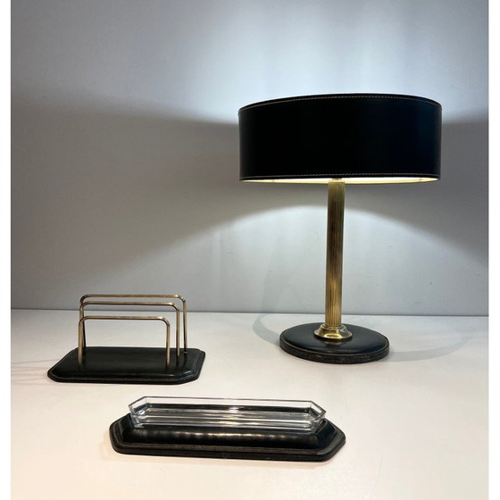 Image 1 of Trousse de bureau vintage en cuir matelassé, France 1950