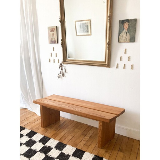 Banc vintage en orme de Charlotte Perriand