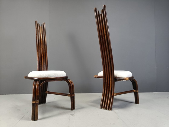 Image 1 of Chaises de salle à manger en bambou à dossier haut, Mid Century, 1960S - Lot de 8