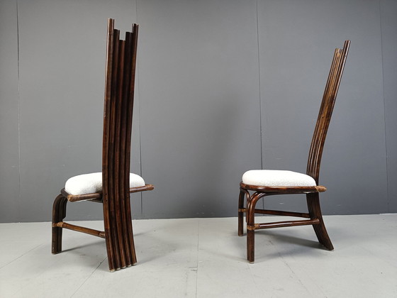 Image 1 of Chaises de salle à manger en bambou à dossier haut, Mid Century, 1960S - Lot de 8