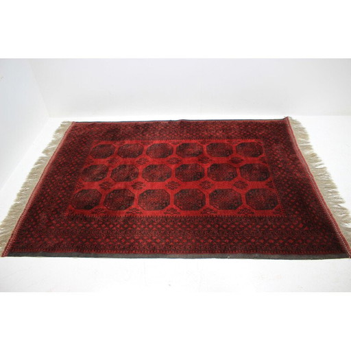 Tapis vintage en laine rouge, Tchécoslovaquie 1980