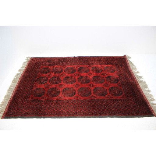 Tapis vintage en laine rouge, Tchécoslovaquie 1980