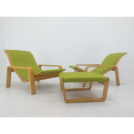 Image 1 of Paire de fauteuils et repose-pieds vintage "Pulkka" par Ilmari Lappalainen pour Asko, Finlande 1970