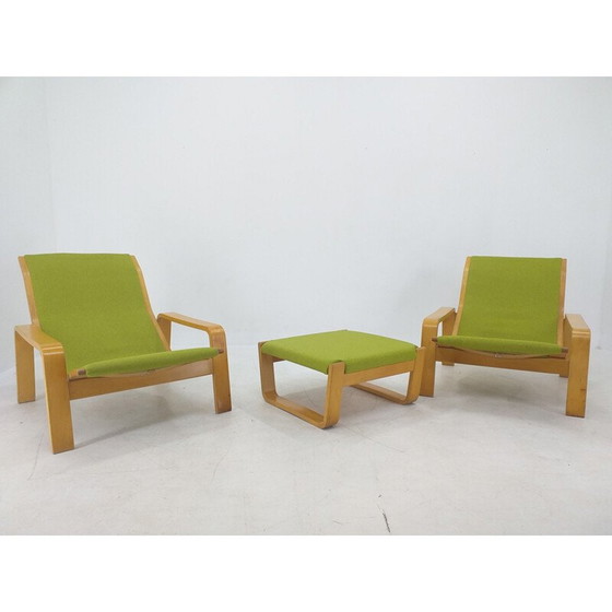 Image 1 of Paire de fauteuils et repose-pieds vintage "Pulkka" par Ilmari Lappalainen pour Asko, Finlande 1970