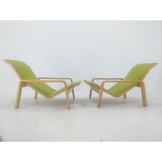 Image 1 of Paire de fauteuils et repose-pieds vintage "Pulkka" par Ilmari Lappalainen pour Asko, Finlande 1970