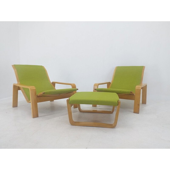 Image 1 of Paire de fauteuils et repose-pieds vintage "Pulkka" par Ilmari Lappalainen pour Asko, Finlande 1970