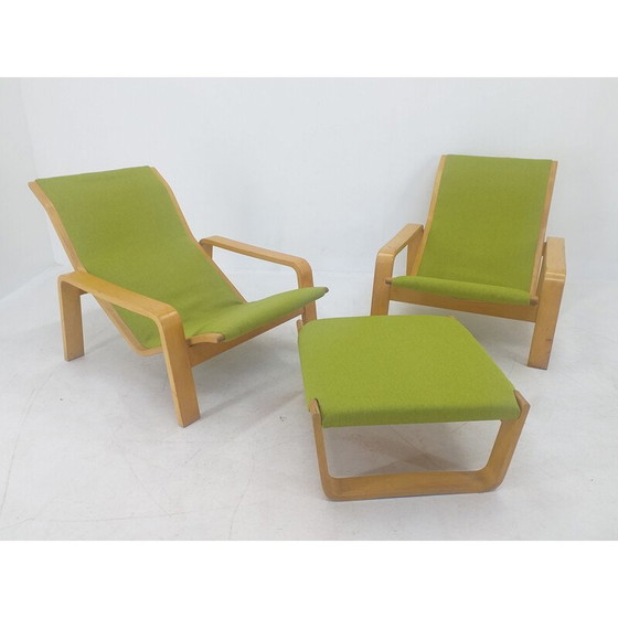 Image 1 of Paire de fauteuils et repose-pieds vintage "Pulkka" par Ilmari Lappalainen pour Asko, Finlande 1970
