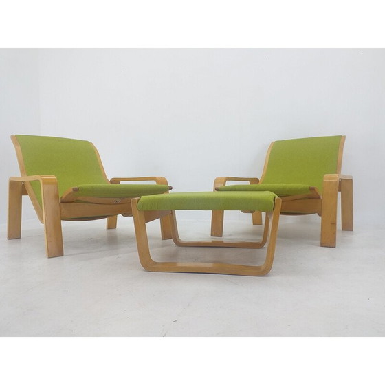 Image 1 of Paire de fauteuils et repose-pieds vintage "Pulkka" par Ilmari Lappalainen pour Asko, Finlande 1970