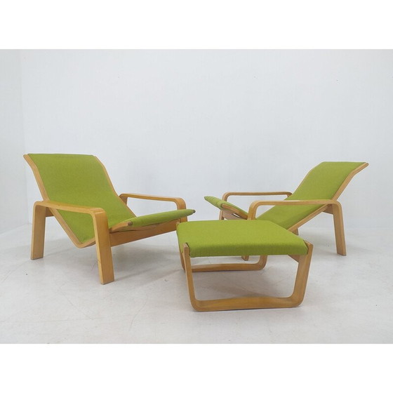 Image 1 of Paire de fauteuils et repose-pieds vintage "Pulkka" par Ilmari Lappalainen pour Asko, Finlande 1970