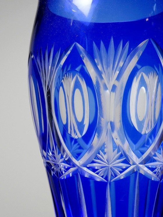 Image 1 of Vase Cristal De Bohème Doublé Cobalt Taillé Vintage/Ancien