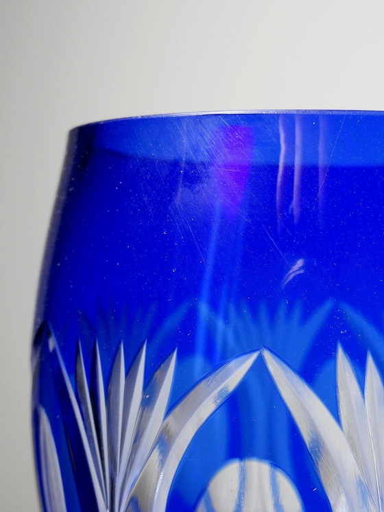 Image 1 of Vase Cristal De Bohème Doublé Cobalt Taillé Vintage/Ancien