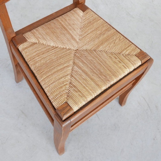 Image 1 of Ensemble de 6 chaises de salle à manger en bois de chêne français du milieu du siècle, années 1950