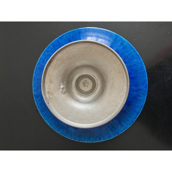 Image 1 of Bol vintage en faïence bleue et métal chromé par Paul Millet pour Sévres, 1930