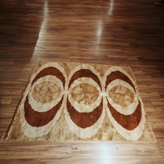 Image 1 of Tapis de l'ère spatiale des années 1970 en laine.