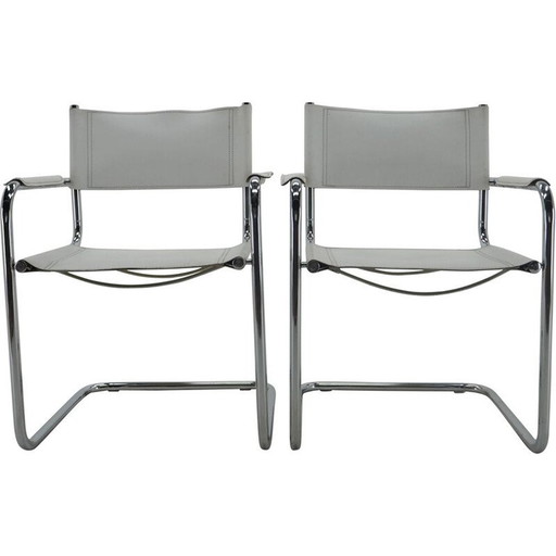 Paire de fauteuils vintage en cuir chromé