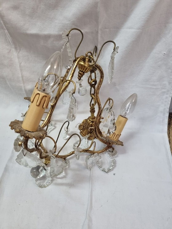 Image 1 of Lustre Bronze À Pampilles Cristal Baroque