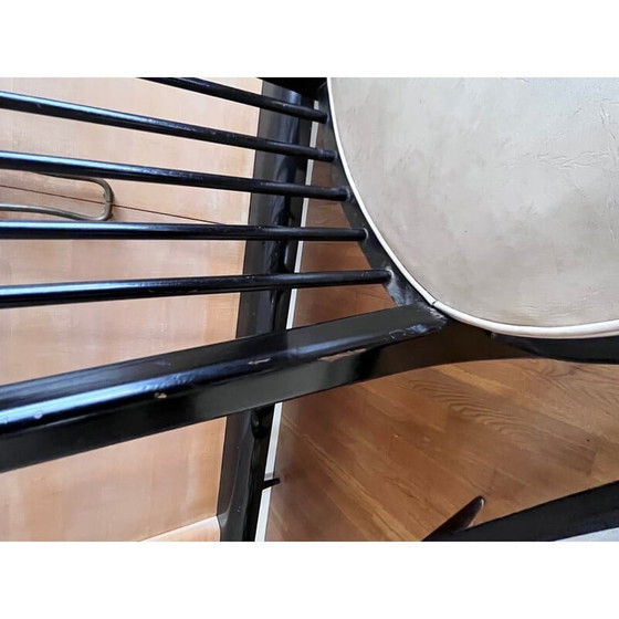 Image 1 of Ensemble de 6 chaises vintage en bois laqué et skaï par Charles Ramos, 1950