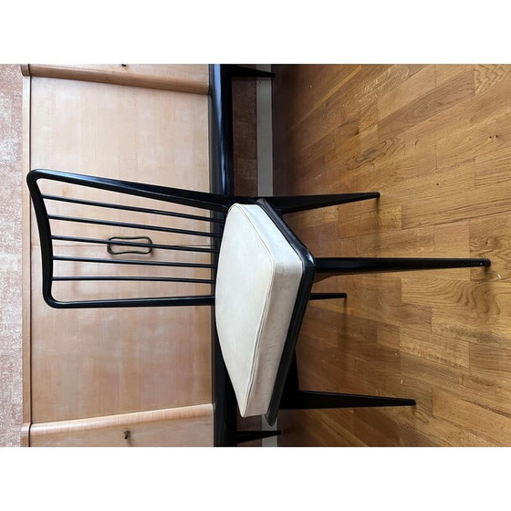 Image 1 of Ensemble de 6 chaises vintage en bois laqué et skaï par Charles Ramos, 1950