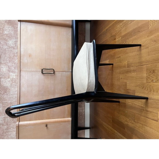 Image 1 of Ensemble de 6 chaises vintage en bois laqué et skaï par Charles Ramos, 1950