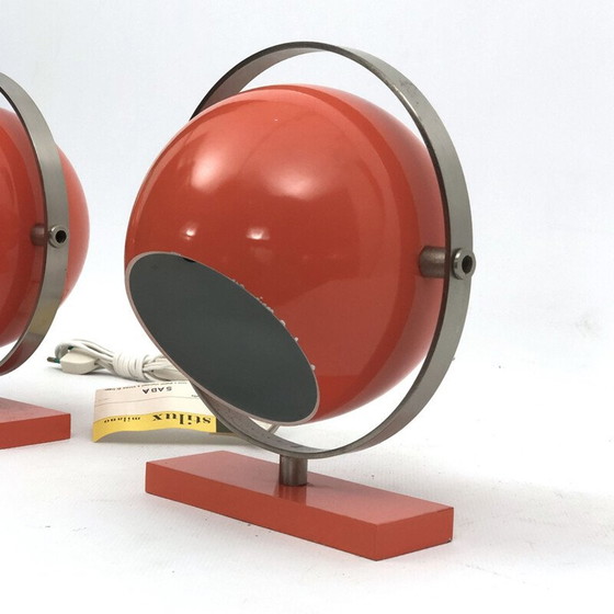 Image 1 of Paire de lampes de table vintage "Saba" globe orange par Stilux Milano, 1960