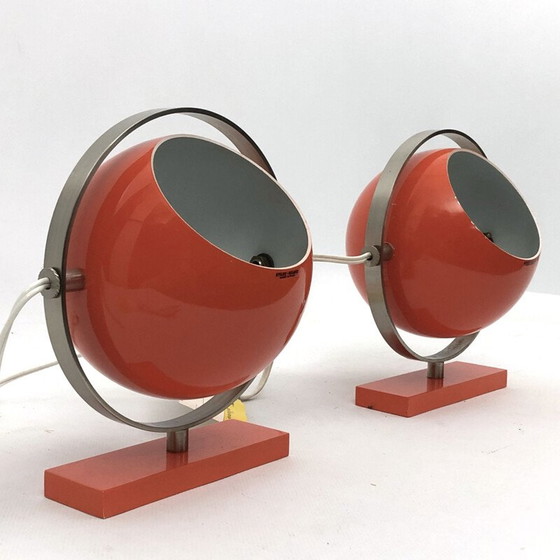 Image 1 of Paire de lampes de table vintage "Saba" globe orange par Stilux Milano, 1960
