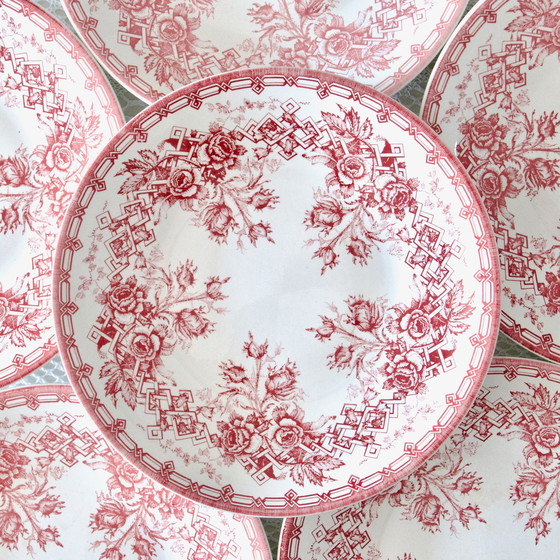 Image 1 of 6x Grandes Assiettes Sarreguemines Terre De Fer Rose