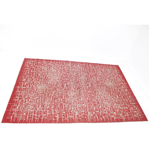 Tapis géométrique moderniste vintage, République tchèque 1950