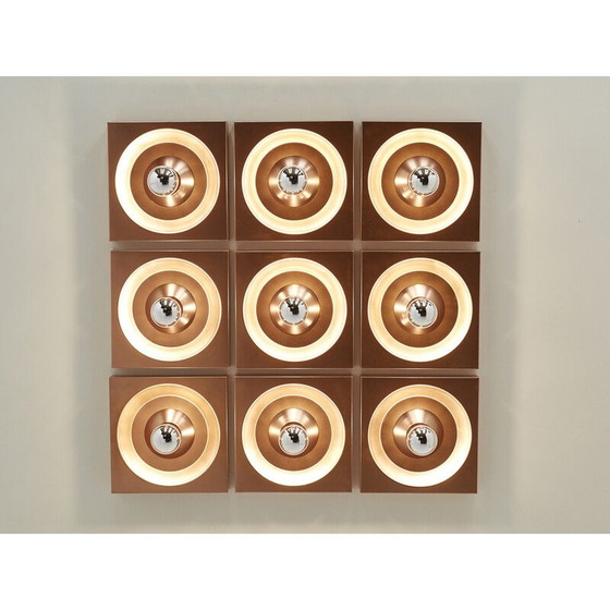 Image 1 of Ensemble de 9 lampes murales vintage en cuivre par Klaus Hempel pour Kaiser Leuchten, Allemagne 1970