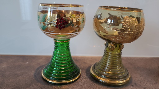 2 verres à vin Roemer dorés