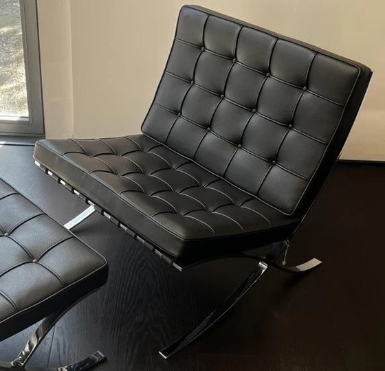 Image 1 of Knoll Set Barcelona New-Never Used Black Leather Design L. Mies Van Der Rohe And Lilly Reich 1929